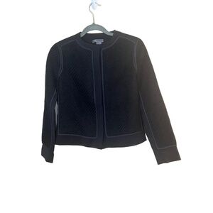 Vince Jacket Womens Wool Size 2 Black Collarless Textured Trim Minimalist Chic